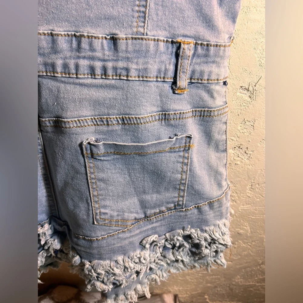 Denim Sleeveless Romper with Frayed Hem L festival coastal cowgirl